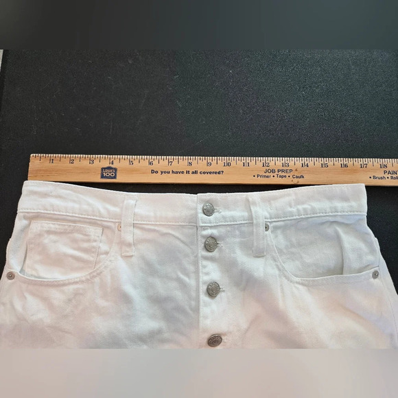 Madewell White Rigid Denim Button Front A Line Raw Hem Mini Skirt Sz 33 - Picture 5 of 6